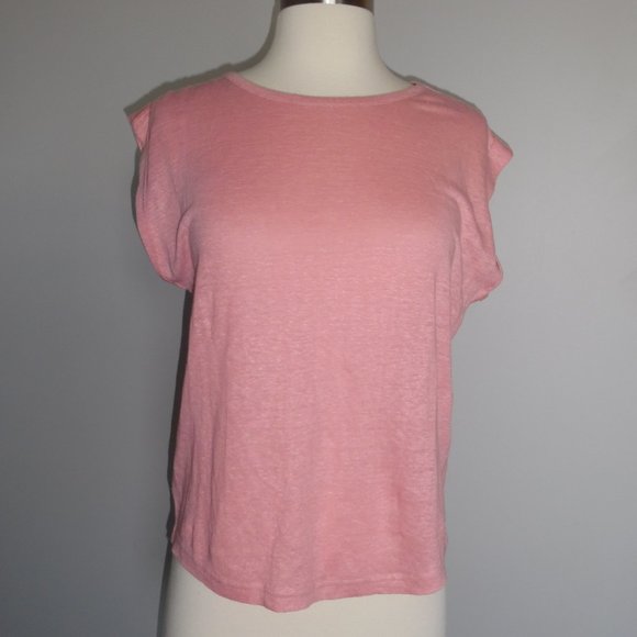 Frame Denim Slouchy Sleeveles Organic Linen Peony Pink Tank Top Tee - Picture 3 of 8